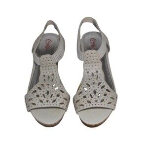Candies Sandals Wedge Heel White T StrapsSize 5
